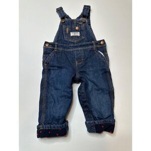 Oshkosh B'Gosh Heart Print Flannel Lined Denim Bib Overalls Baby 9 month
